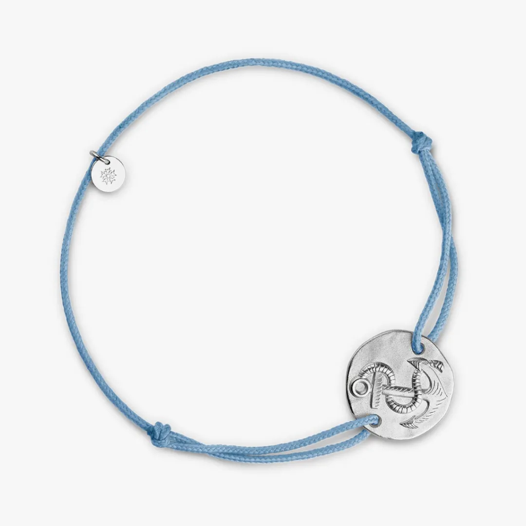 Fashion Arthus Bertrand Bracelet Cordon Argent Ancre - Bleu ciel - L