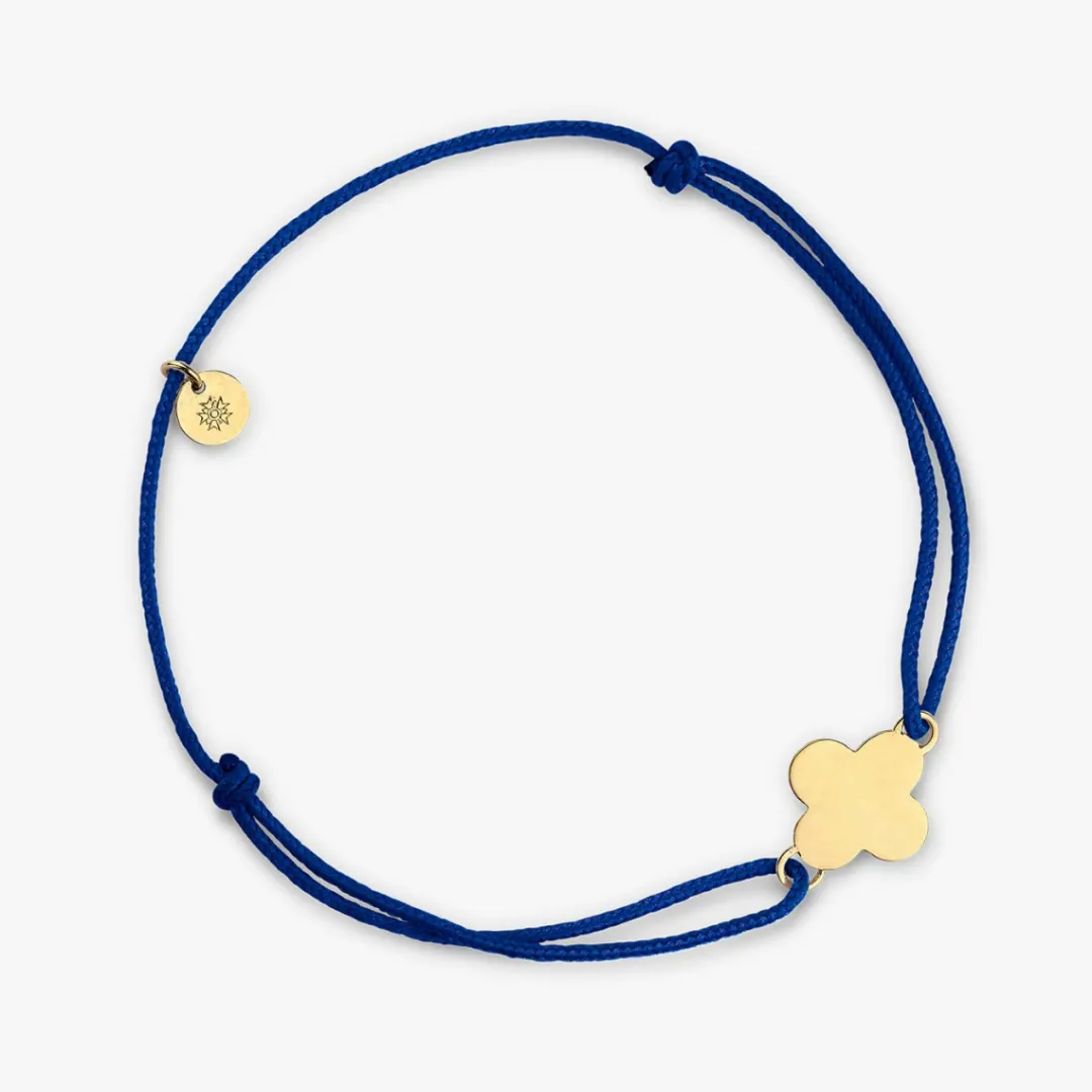 Hot Arthus Bertrand Bracelet Cordon Or Jaune Croix Trèfle - Bleu ciel