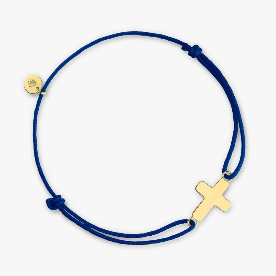 Fashion Arthus Bertrand Bracelet Cordon Or Jaune Baby Cross - Bleu ciel - L