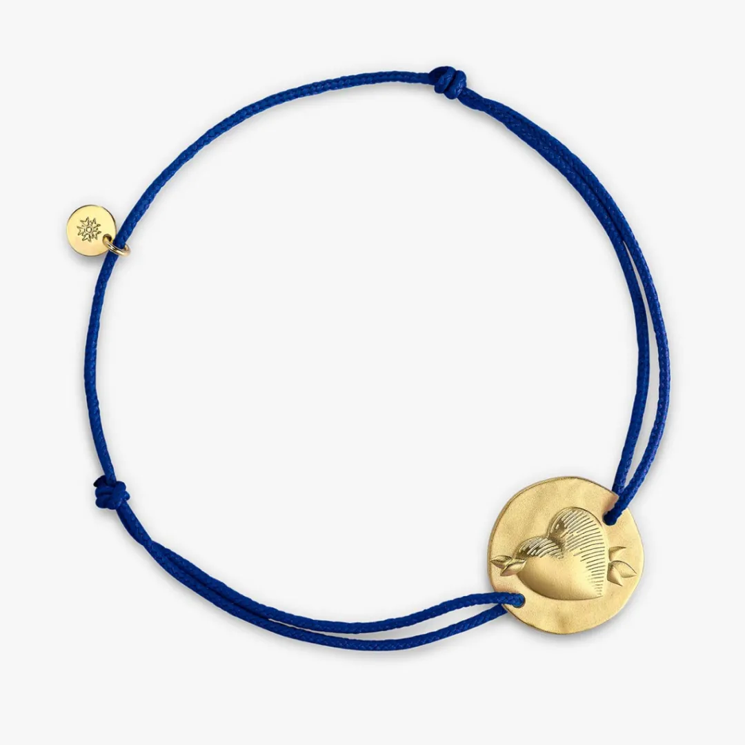 Sale Arthus Bertrand Bracelet Cordon Vermeil Cœur - Bleu ciel