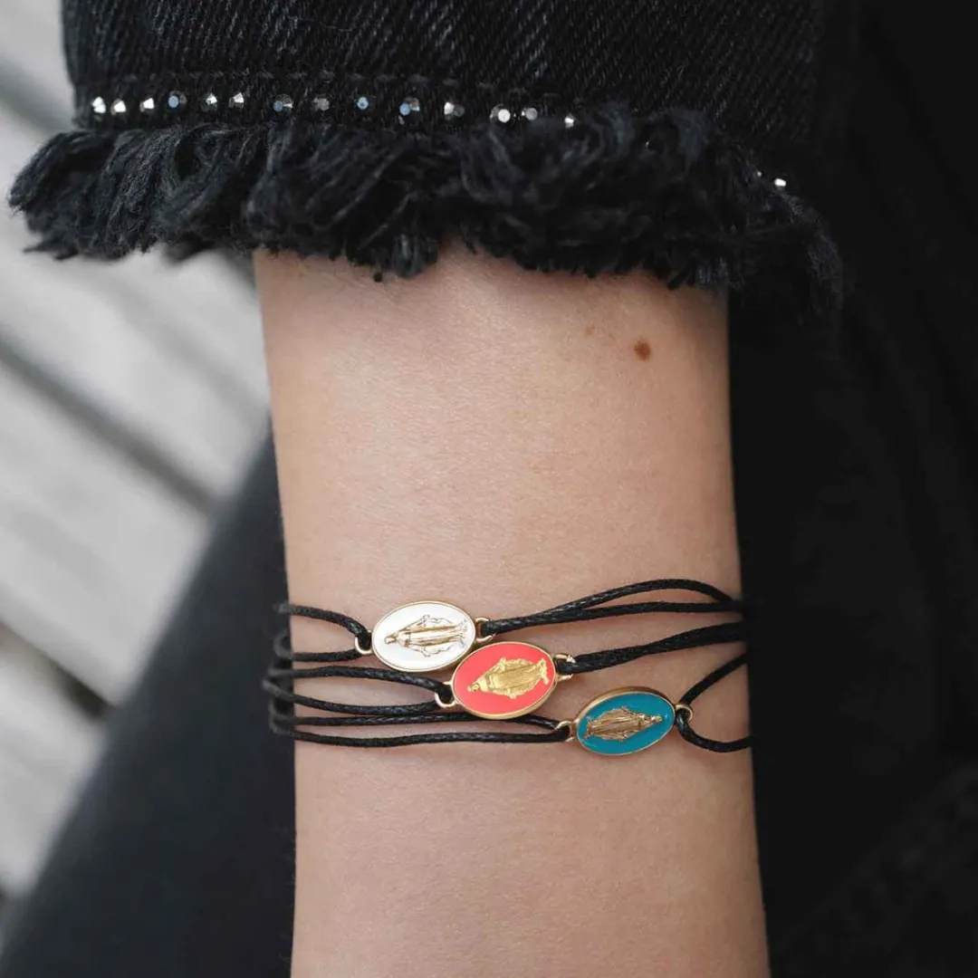 Discount Arthus Bertrand Bracelet Médaille Cordon Miraculeuse Bleu Aqua