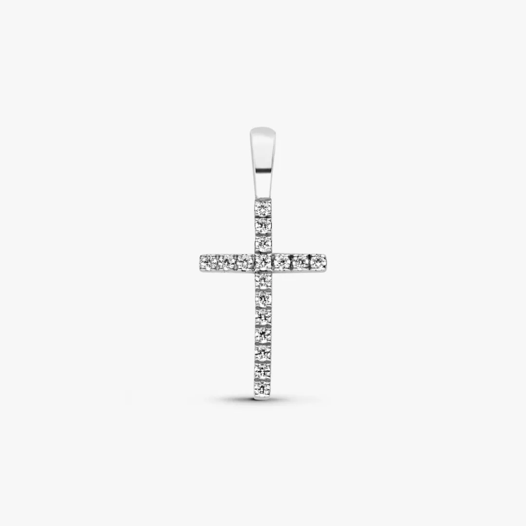 New Arthus Bertrand Croix Fil Carré Or Blanc & Diamants