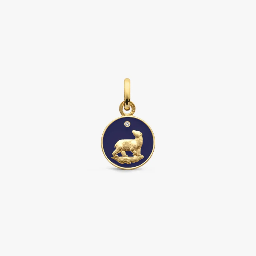 New Arthus Bertrand Pendentif Or Jaune & Diamant Ours - Bleu Marine
