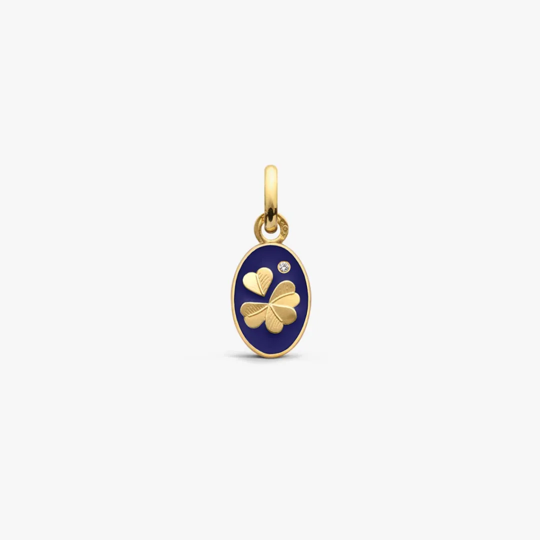 Hot Arthus Bertrand Pendentif Or Jaune & Diamant Trèfle - Bleu Marine